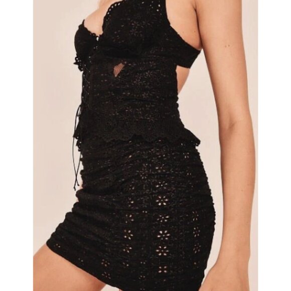 For Love & Lemons Sophie Eyelet Dress Ruffles Black Size XS 26644 - Picture 3 of 15